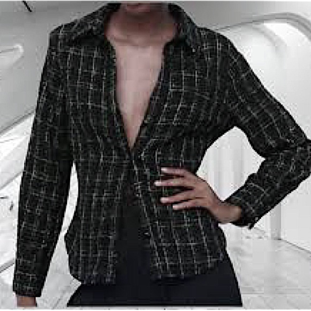 Zara Fitted Plaid Shirt Jacket Black White​​